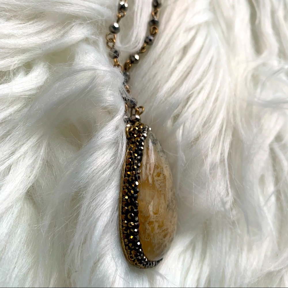 Long Layering Brown Stone Statement Necklace - image 4